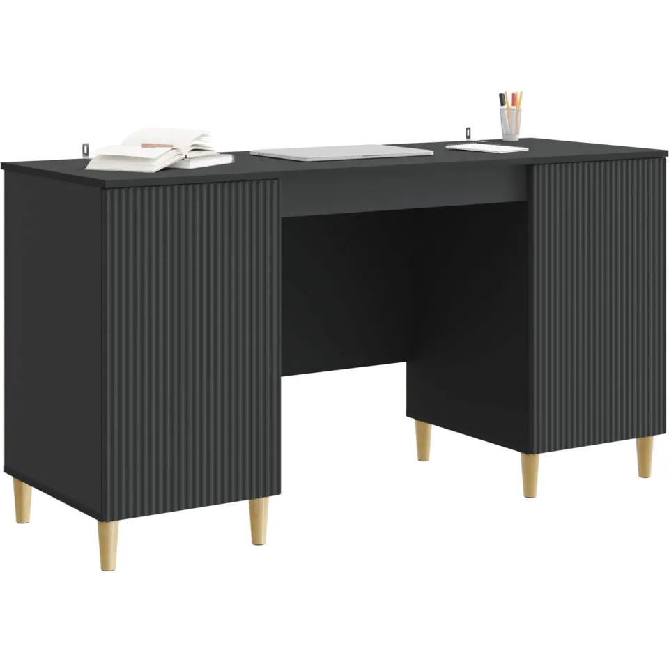vidaXL Bureau met plank Zwart 142,5 x 50 x 75 cm Bewerkt hout