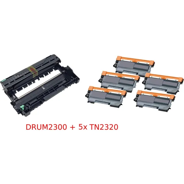 KATRIZ huismerk 1x DRUM DR2300 + 5x TONER TN2320 | voor Brother DCP L2500D/DCP L2540DN/HL-L2300D/HL-L2320D/HL-L2340DW/HL-L2365DW/FC L2700DW/MFC L2740DW | 6 stuks Zwart