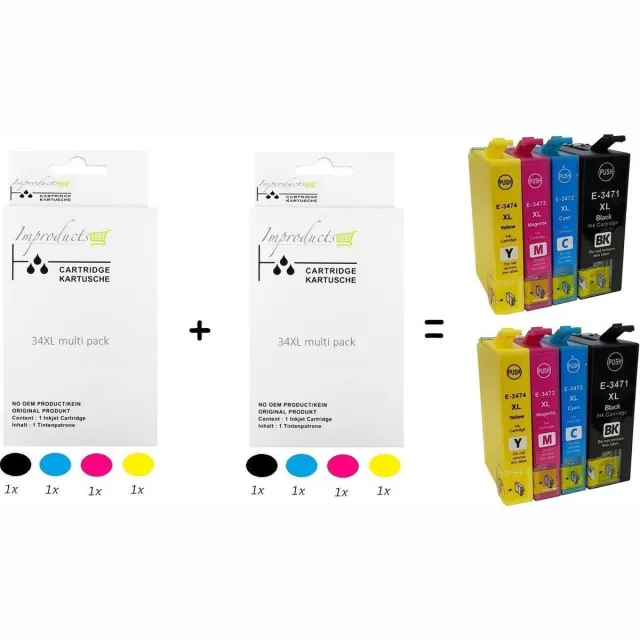 Improducts Inkt cartridges - Alternatief Epson 34 XL T3471 2x set Multicolor - Zwart (2x), Cyaan (2x), Magenta (2x), Geel (2x)
