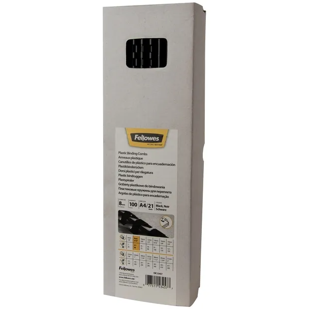 Fellowes Bindrug Fellowes 8mm 21rings A4 zwart 100 stuks
