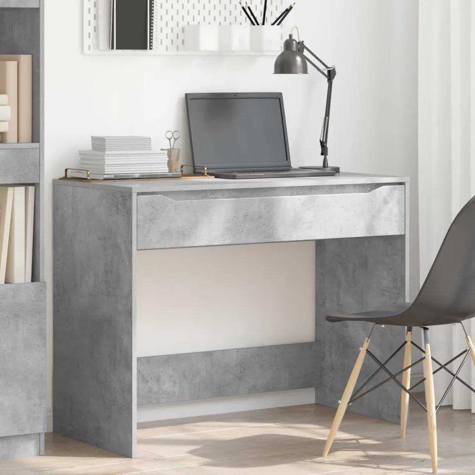 vidaXL Bureau met lade Beton Grijs 100 x 50 x 78 cm Geconstrueerd hout, foto 4