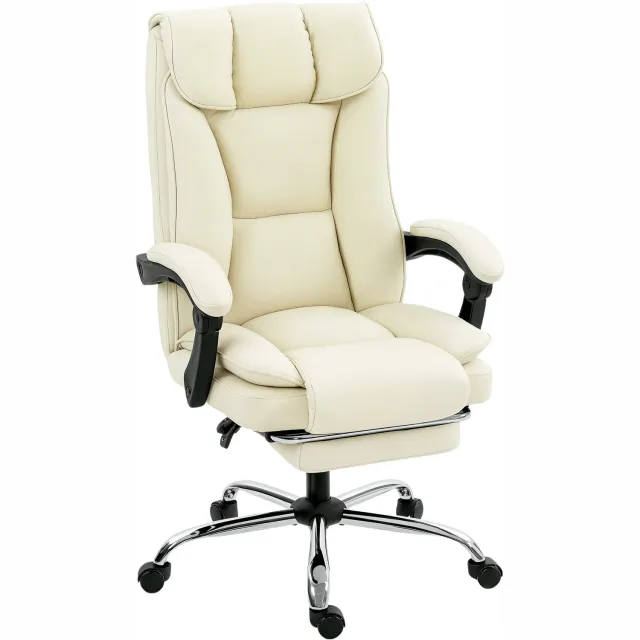 Homona Bureaustoel - Met voetensteun, kantelbare rugleuning en verstelbare hoogte - Kunstleer - 66 x 72 x 113-121 cm - Beige/Zwart