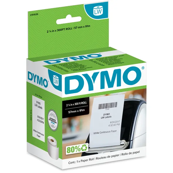 Dymo Papierrol Dymo LabelWriter doorlopend 57mmx91m 1 rol wit