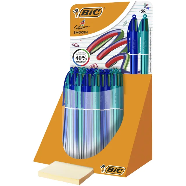 Bic Colours Smooth Gradiant 4-kleurenbalpen, medium, blauw en groen, display van 30 stuks