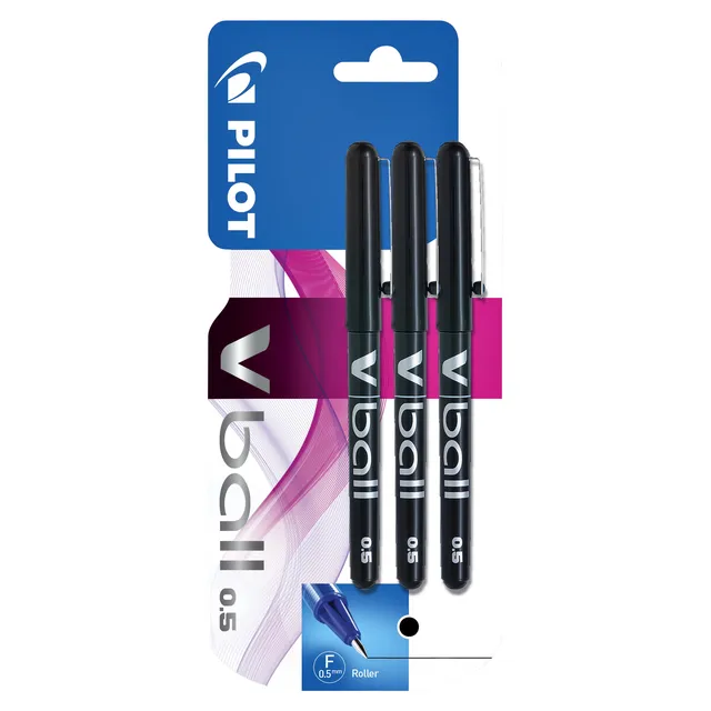 Pilot Rollerpen PILOT V-Ball 05 fijn zwart blister à 3 stuks