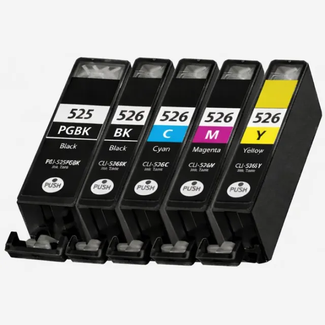 Inktkeuze CLI-526 Zwart + Alle kleuren Huismerk Inkt Cartridges | Compatible met Canon PGI-525 + CLI-526 multipack | Geschikt voor Canon MG 5350, MG 6100, MG 6150, MG 6250, MG 8150, MG 8250, MX 890 Series Zwart, Cyaan, Magenta, Geel
