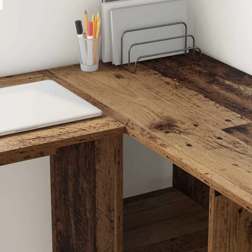 vidaXL Hoekbureau Oud Hout 142 x 102 x 73 cm Bewerkt hout bruin, foto 3