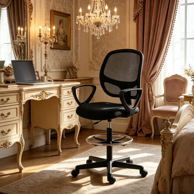 REDOM Ergonomische bureaustoel - Hoogteverstelbaar - Voetsteunring en ligfunctie - Mesh rugleuning - Met wielen - Nylon - Zwart - 59 x 58 x 103-123 cm
