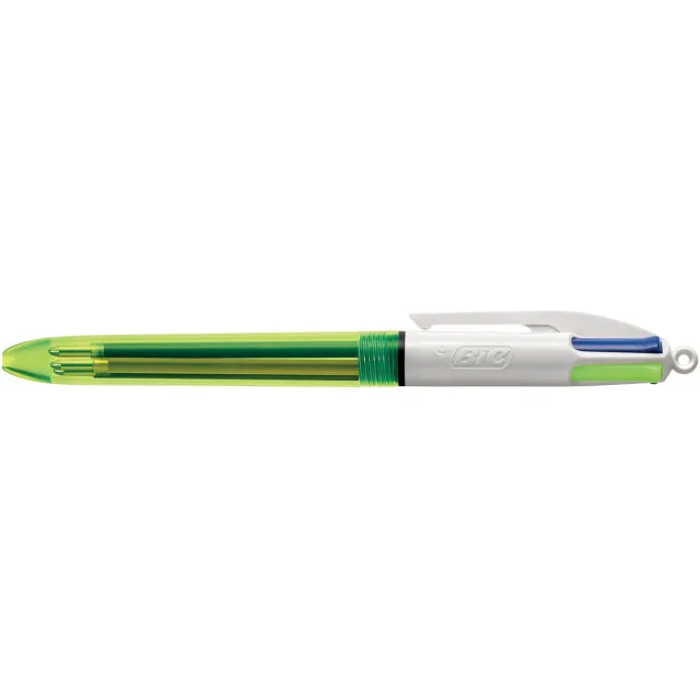 Bic Colours Fluo 4-kleurenbalpen, medium, 3 klassieke inktkleuren en een markeerstift fluo geel blauw