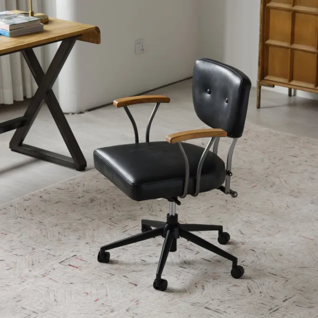 MUVANO Ergonomische Leren Bureaustoel - Zwarte Directiestoel Met Wielen - Kantoorstoel - 63x51x82 cm - In Hoogte Verstelbaar - Kantoor Zwart
