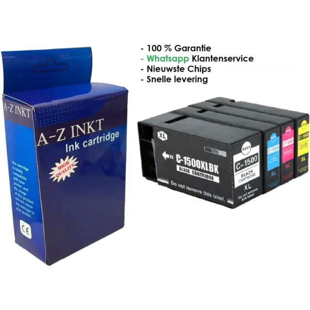 AtotZinkt huismerk inktcartridges voor Canon PGI-1500XL - Inktcartridge / Zwart / Cyaan / Magenta / Geel / Hoge Capaciteit geschikt voor Canon Maxify MB2050 Canon Maxify MB2150 Canon Maxify MB2350 Canon Maxify MB2750 Canon Maxify MB2755 Multipack