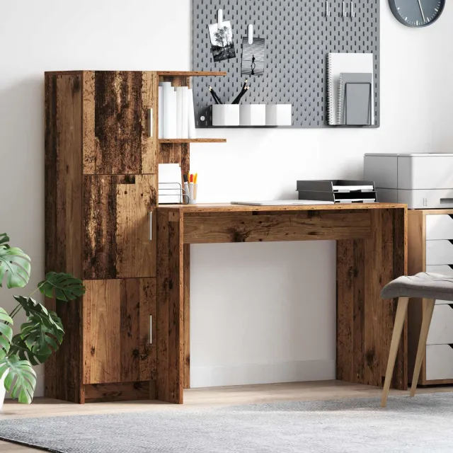 vidaXL Bureau Oudhout 133.5 x 50 x 124 cm 2 st bruin, foto 2