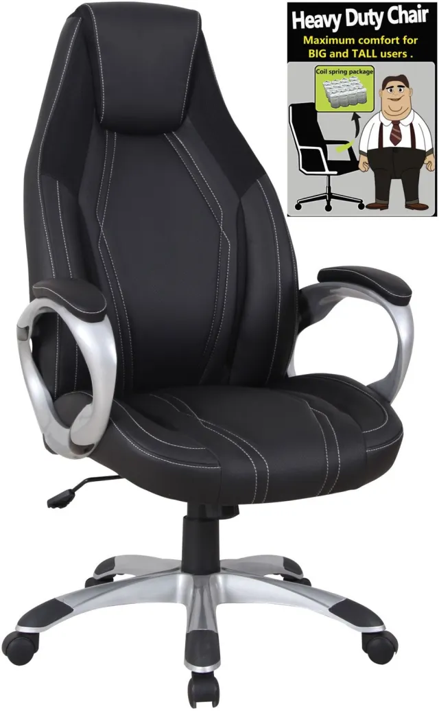Furnitex CX-1363H - Bureaustoel - Draaibaar - Zwart kunstleer - Kantelmechanisme Zwart;Wit;Zilver