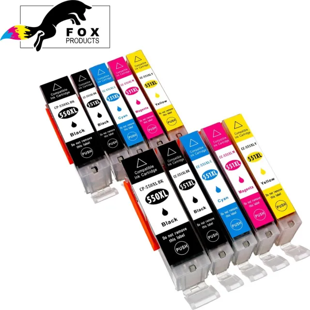 FoxProducts 10x PGI-550XL / CLI-551XL, 550xl / 551xl multipack inktcartridges geschikt voor Canon Pixma IP7250, IP8750, IX6850, MG5450, MG5550, MG5600, MG5650, MG5655, MG6350, MG6450, MG6600, MG6650, MG7150, MG7550, MX720, MX925 Black, Photoblack, Cyan, Magenta, Yellow