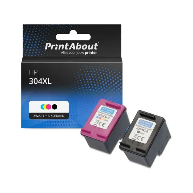 PrintAbout huismerk Inktcartridge 304XL (3JB05AE) Zwart + 3 kleuren Multipack Hoge capaciteit Geschikt voor HP