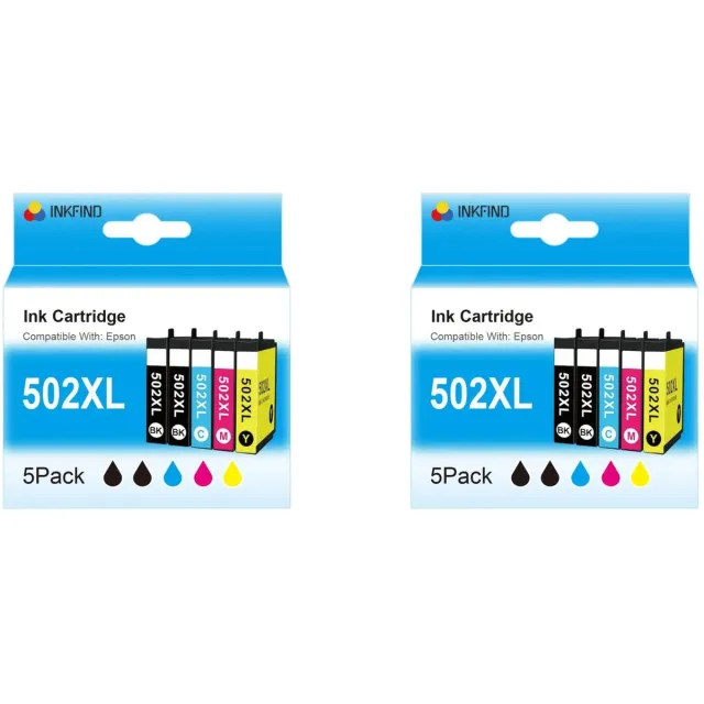 INKFIND 502XL inktcartridge voor EPSON 502XL inktcartridge multipack van 10 stuks (2*5pack = Zwart x 4, Cyaan x 2, Magenta x 2, Geel x 2)
