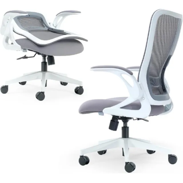 Tervo Model U Opvouwbare Bureaustoel - Ergonomische Gaming En Computerstoel - Compact Design Voor Kleine Ruimtes - Mesh Rugleuning Voor Volwassenen En Kinderen Wit & Grijs