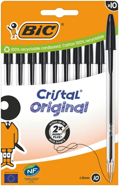 Bic Balpen Bic Cristal medium zwart blister à 10 stuks