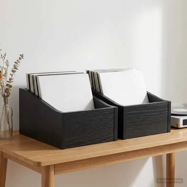 vidaXL LP Recorddoos 2 st Zwart eiken 23 x 33 x 16 cm Bewerkt hout