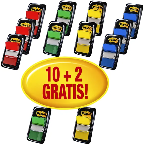 Post-it Indextabs Post-it 680 25.4x43.2mm 10+2 gratis assorti 50 tabs per dispenser