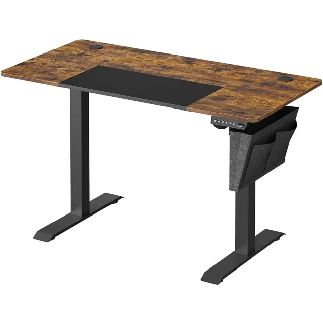 GOTAGEE Elektrisch verstelbaar bureau 60×120×72-120 cm vintage bruin + zwart hoogte verstelbaar met geheugenfunctie 4 instellingen samengesteld tafelblad met zij-opbergzak en haken stabiel en geluidsarm geschikt voor kantoor thuiswerken of studeren bruin+zwart