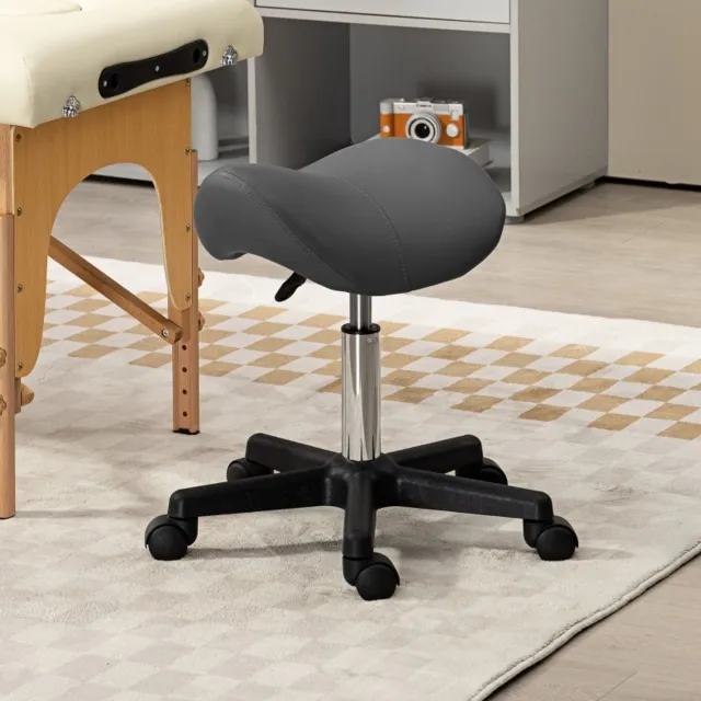 DESMIU Bureaukruk 48 x 47 x 45 tot 59 cm - Verstelbare en Draaibare Zadelkruk met Wielen - voor Salon en Praktijk - Kunstleer - Grijs
