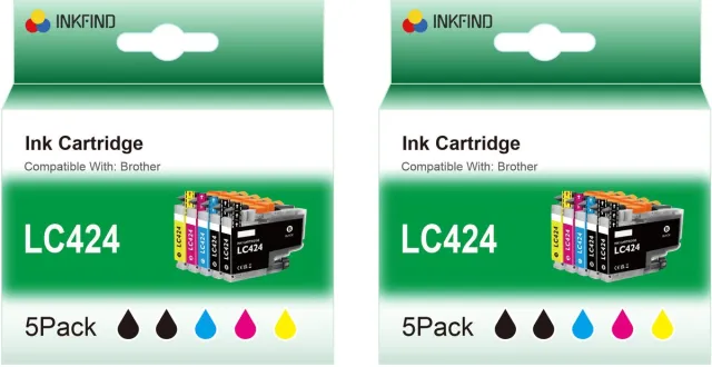 INKFIND LC424 inktcartridge voor Brother LC424 LC-424 BrotherLC424 inktcartridge multipack 10 stuks (2 x 5 Pack = Zwart x 4, Cyaan x 2, Magenta x 2, Geel x 2)