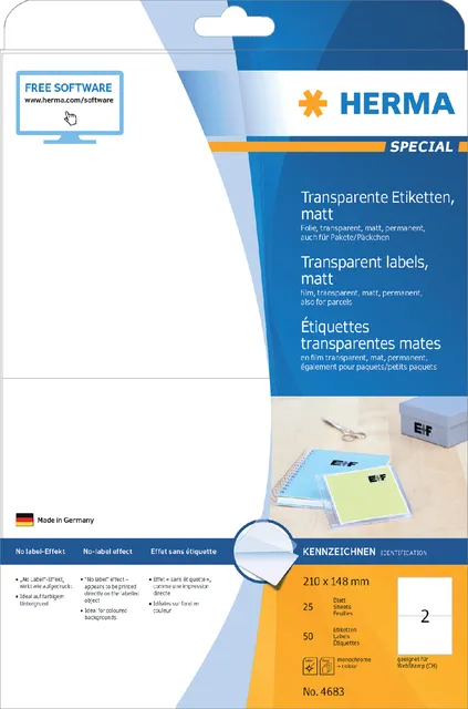 Herma Etiket HERMA 4683 210x148mm transparant mat 50 stuks
