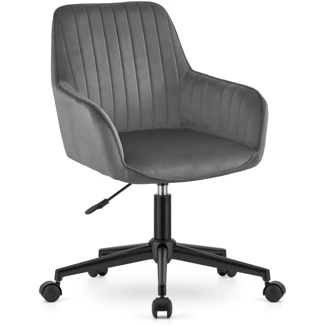 LEOBERT ROXY Draaibare Bureaustoel - Donkergrijs Fluweel - Zwarte Basis - Zithoogte 42-51 cm