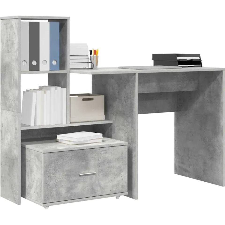 vidaXL Bureau Beton Grijs Bewerkt hout 131,5 x 50 x 106,5 cm