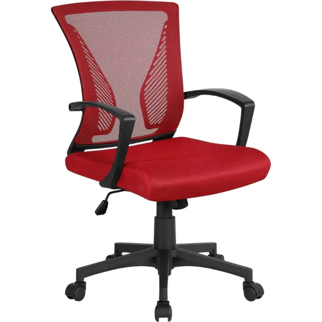 Yaheetech bureaustoel Ergonomisch, bureaustoel met netbekleding, werkstoel met armleuningen, directiestoel van mesh, in hoogte verstelbare computerstoel 136 kg, ademend, schommelfunctie Rood