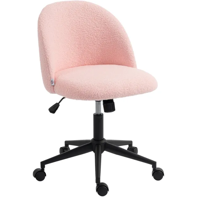 Homona Bureaustoel van teddyfleece - In hoogte verstelbaar en 360° draaibaar - Met wielen - 52 x 59 x 75,5-84,5 cm - Roze