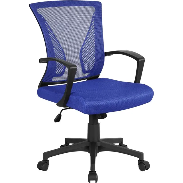 Yaheetech bureaustoel Ergonomisch, bureaustoel met netbekleding, werkstoel met armleuningen, directiestoel van mesh, in hoogte verstelbare computerstoel 136 kg, ademend, schommelfunctie Blauw