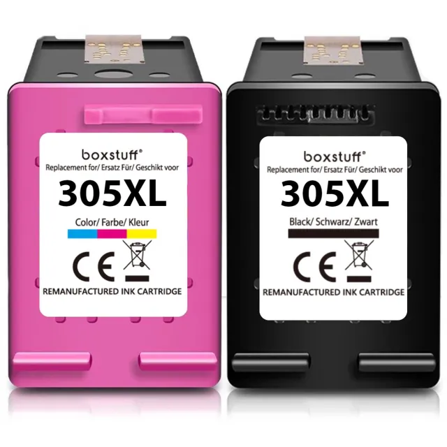 Boxstuff Inkt geschikt voor 305 XL - (3YM62AE) Compatibel met HP 305 / 305XL - Inkt Cartridge 2-pack voor HP DeskJet 2700 / 2720 / 2710 / Plus 4120 / 4130 / 4110 / 4100 / Envy 6000 / 6010 / 6020 / 6030 / 6032 / Pro 6400 / 6420 - Pack Kleur en Zwart Zwart en Kleur