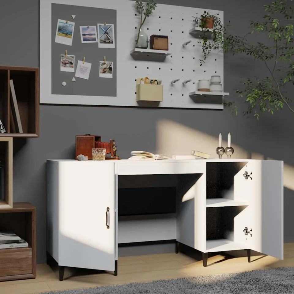 vidaXL Bureau 140x50x75 cm bewerkt hout wit, foto 3