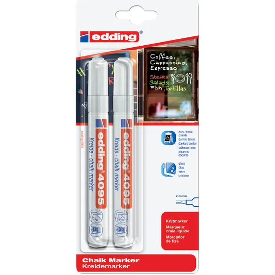 Edding Krijtstift edding 4095 rond 2-3mm wit blister à 2 stuks