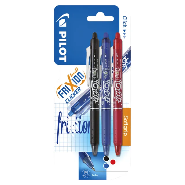 Pilot Rollerpen PILOT friXion clicker medium assorti blister à 3 stuks