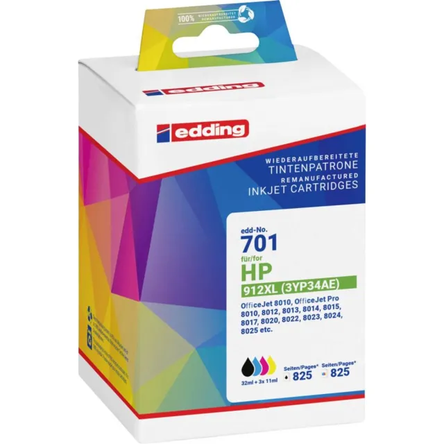 Edding Inktcartridge vervangt HP 912XL, 3YL84AE Compatibel Combipack Zwart, Cyaan, Magenta, Geel EDD-701 18-701 Zwart;Cyaan;Magenta;Geel