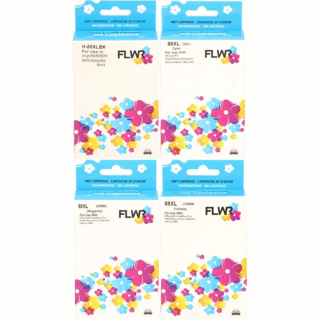 FLWR Inktcartridge / 88XL 4-Pack / Zwart en Kleur - geschikt voor HP