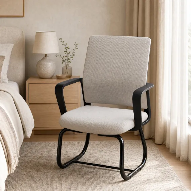 CHICFURN Bureaustoel - Mesh rugleuning - Sledeframe - Grijs zwart