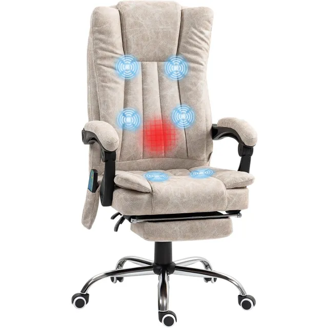 Vinsetto Massage Bureaustoel - Microvezelstof (100% polyester) - 62x67x120cm - Crème