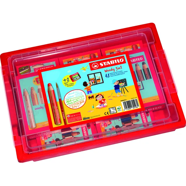Kleurpotloden STABILO 882 woody 3 in 1 incl 2 slijpers classpack 48st