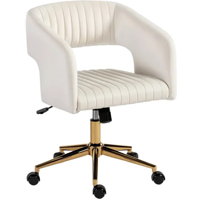 Homona Bureaustoel met fluweeloptiek - In hoogte verstelbaar - Met wippfunctie - 61 x 62 x 76-84 cm - Crèmewit