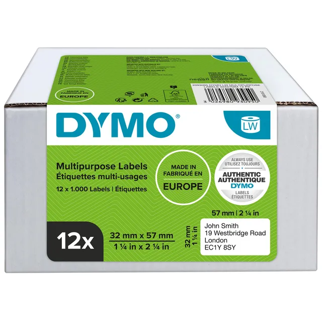 Dymo Etiket Dymo LabelWriter multifunctioneel 32x57mm 12 rollen á 1000 stuks wit