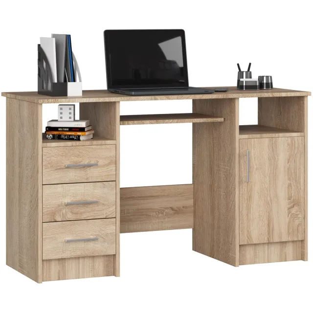 Akord Bureau ANA met 3 Laden / Computerbureau / Computer Tafel / Bureautafel / Sonoma Eik / 124 x 77 x 52 cm