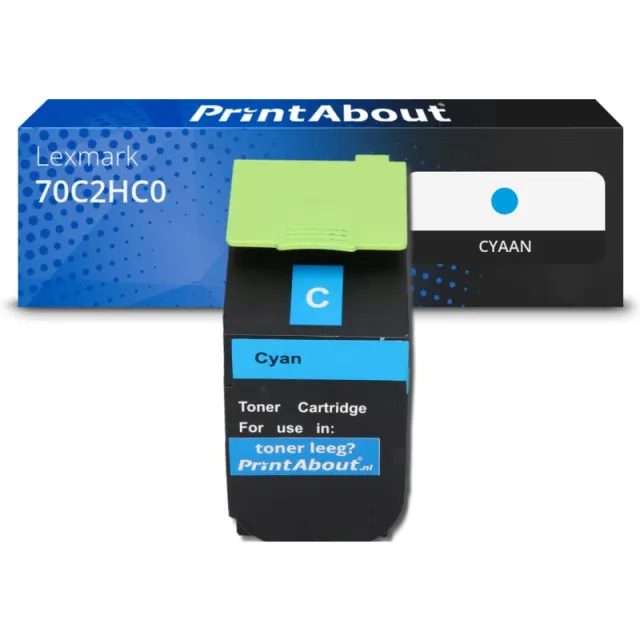 PrintAbout huismerk Toner 70C2HC0 (702HC) Cyaan Hoge capaciteit Geschikt voor Lexmark