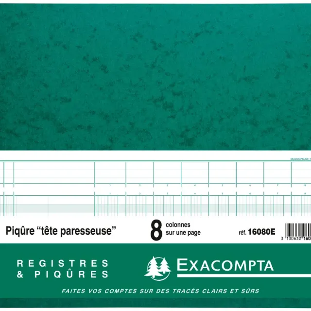 Exacompta registers, ft 27 x 32 cm, 8 kolommen op 1 bladzijde, 28 lijnen, 80 bladzijden blauw