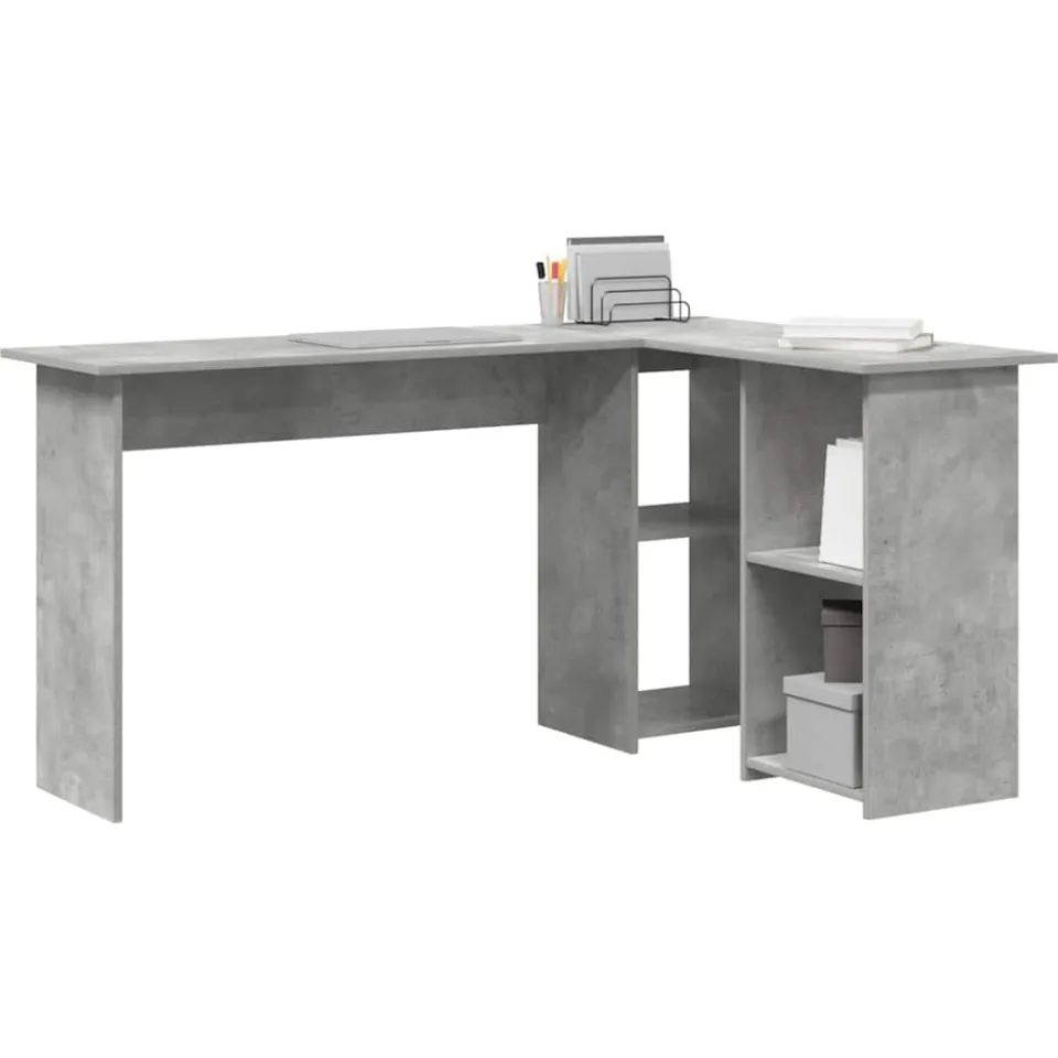 vidaXL Hoekbureau Beton Grijs 142 x 102 x 73 cm Bewerkt hout