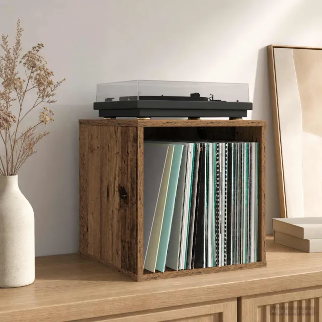 vidaXL Vinyl Album Doos Oud hout 37 x 36,5 x 38 cm Bewerkt hout Bruin