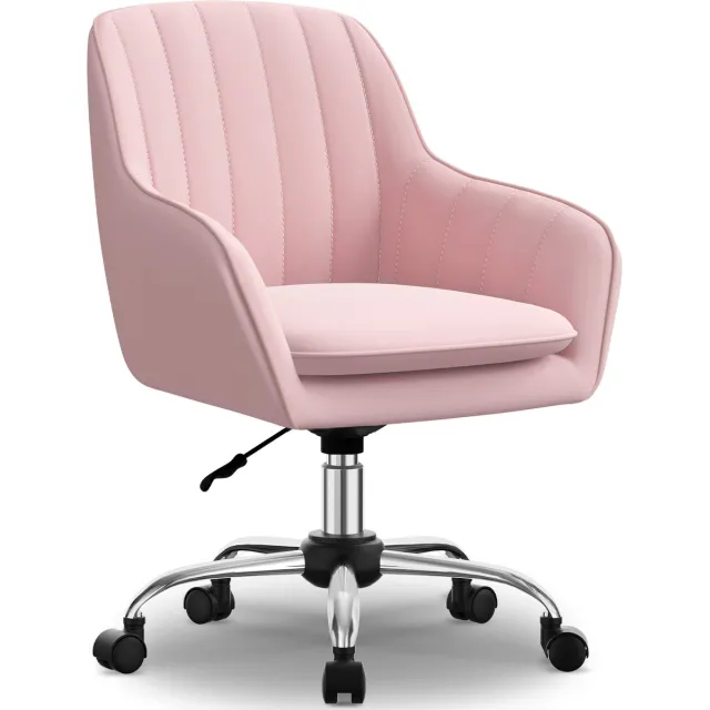Hiaonyx Bureaustoel-Ergonomische bureaustoel-bureaustoelen voor volwassenen-Dubbel gelaagd zitkussen-360 graden draaibaar-Metalen onderstel-Roze
